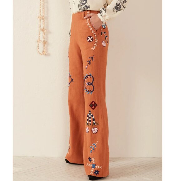 Alix of Bohemia *NEW* Charlie Sienna Poppy Embroidered Pant - Picture 1 of 16